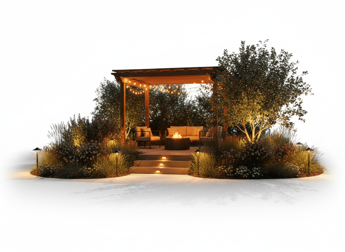 Completed outdoor lighting project at night